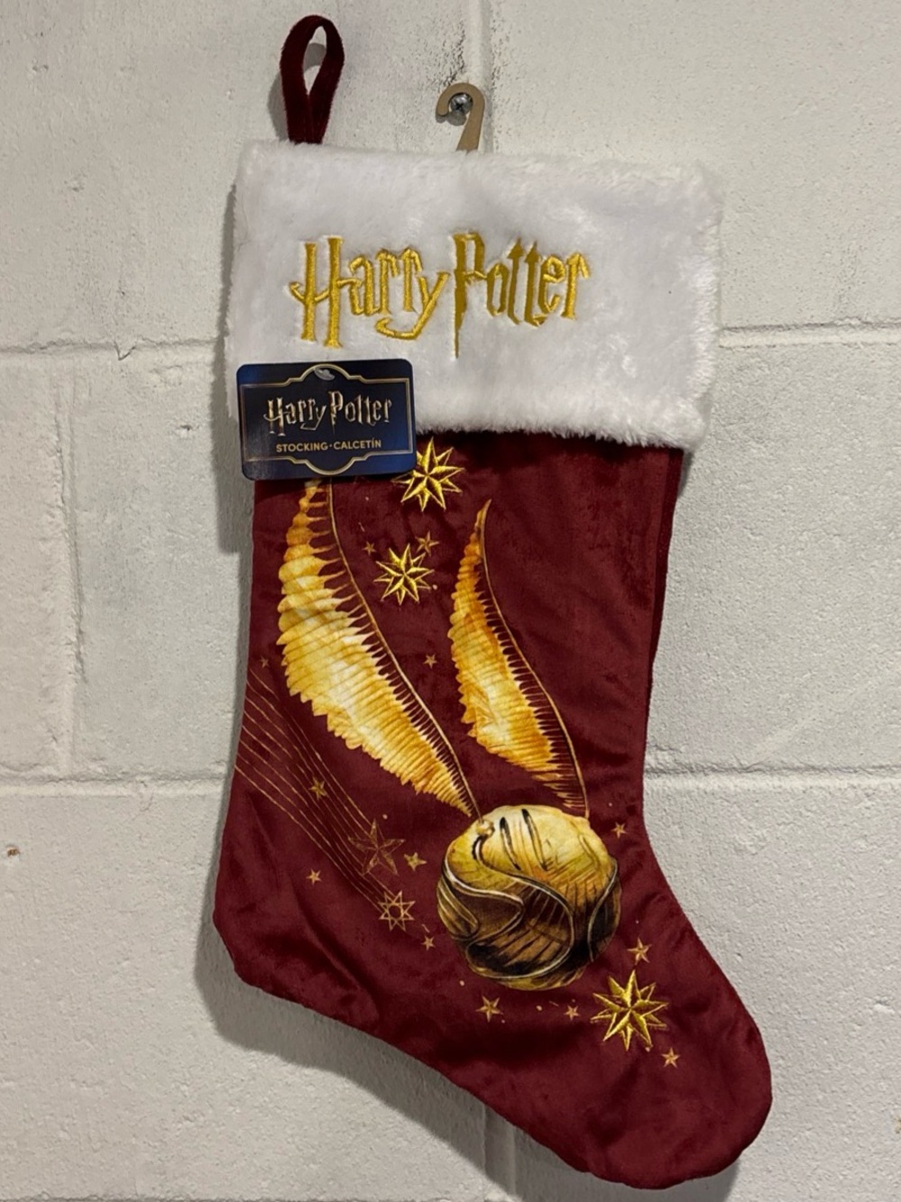 Harry Potter Christmas Stocking The Golden Snitch 17” Burgundy Red